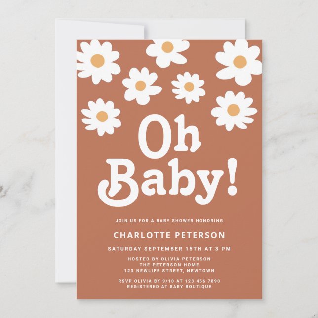 Gender-Neutral Retro Daisy Baby Shower Invitation (Front)