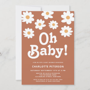 Gender-Neutral Retro Daisy Baby Shower Invitation
