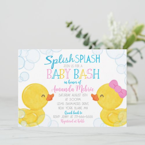 Gender Neutral Rubber Duck Baby Shower Invitation