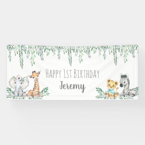 Gender Neutral Safari Animal Jungle First Birthday Banner