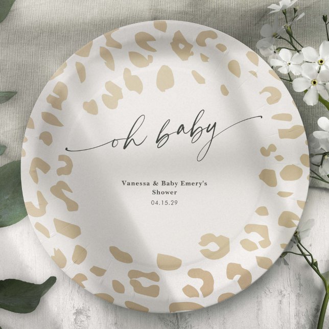 Gender Neutral Safari Animal Organic Animal Print Paper Plates (Modern Safari Animal Print, Gender Neutral Baby Sower Paper Plates.)