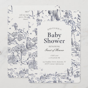 Gender Neutral Safari Animal Toile Sketch Shower Invitation