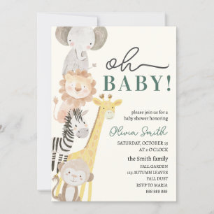 Gender Neutral Safari Animals baby shower Invitation