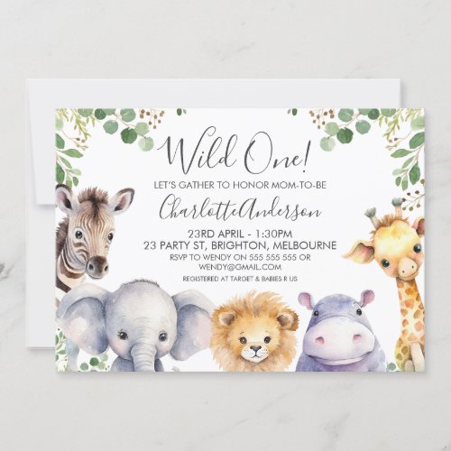 Gender Neutral Safari Animals Baby Shower Invitation