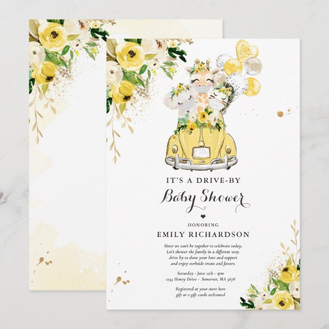 Gender Neutral Safari Animals Drive By Baby Shower Invitation (Front/Back)