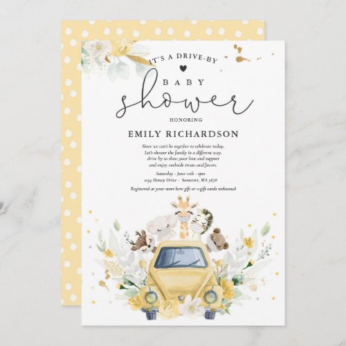 Gender Neutral Safari Animals Drive By Baby Shower Invitation