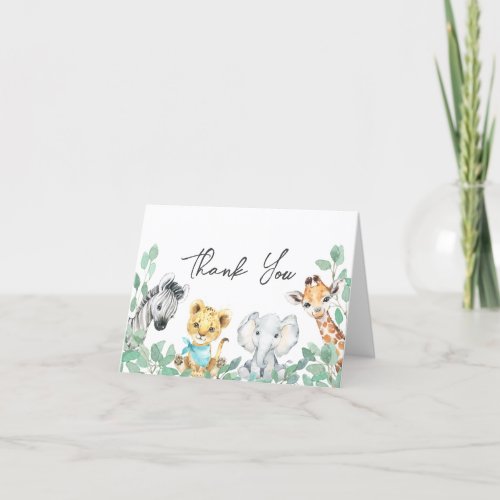 Gender Neutral Safari Animals Greenery Baby Shower Thank You Card