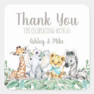 Gender Neutral Safari Baby Shower Thank You Favor Square Sticker