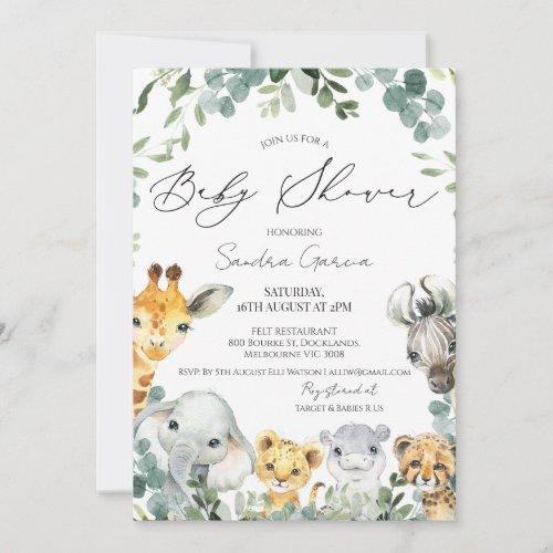 Gender Neutral Safari Foliage Baby Shower Invitation