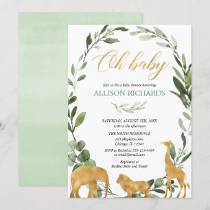 Gender neutral safari greenery baby shower invitation