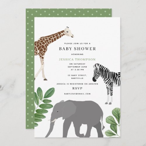 Gender Neutral Safari Wild Animals Baby Shower Invitation