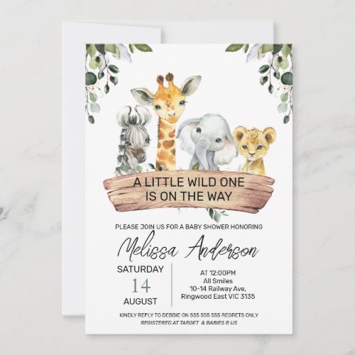 Gender Neutral Safari Wood Banner Baby Shower Invitation