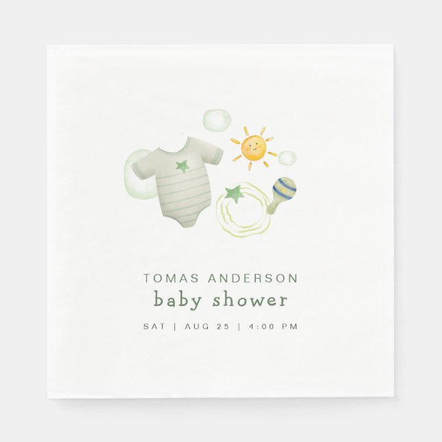 Gender Neutral Sage Green Baby Clothes Toys Shower Napkins (Front)