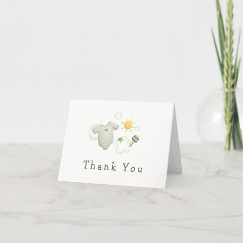 Gender Neutral Sage Green Baby Clothes Toys Shower Thank You Card