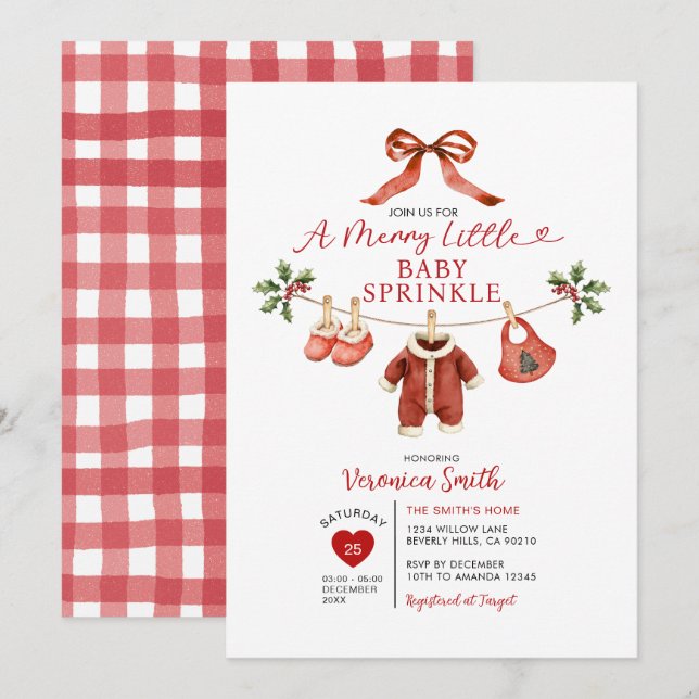 Gender Neutral Santa Clothesline Baby Sprinkle  Invitation (Front/Back)