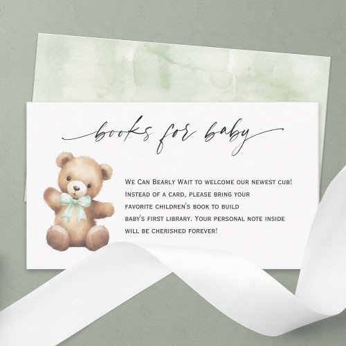 Gender Neutral Shower Teddy Bear Book Request  Enclosure Card