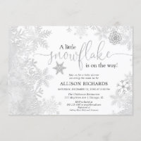 Gender neutral silver white snowflake baby shower invitation