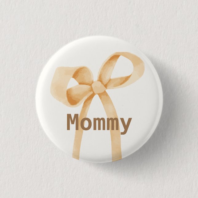 Gender Neutral Simple Bow Baby Shower Mommy Button (Front)
