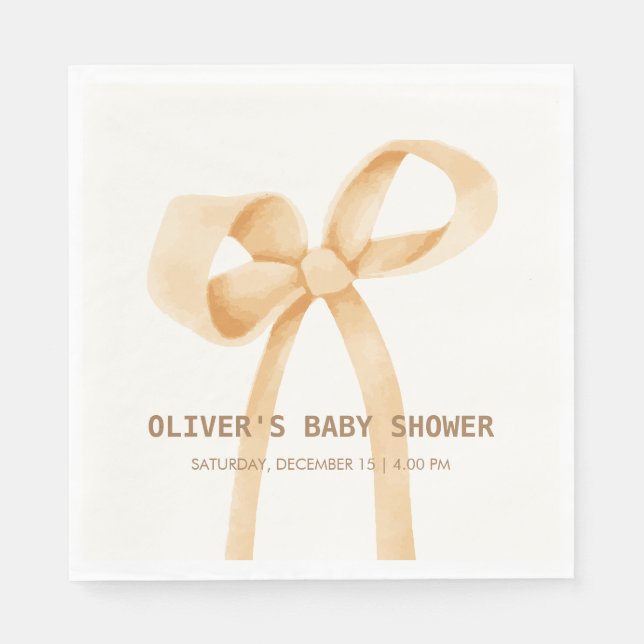 Gender Neutral Simple Bow Baby Shower  Napkins (Front)