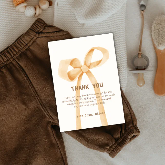 Gender Neutral Simple Bow Baby Shower Thank You Card | Zazzle