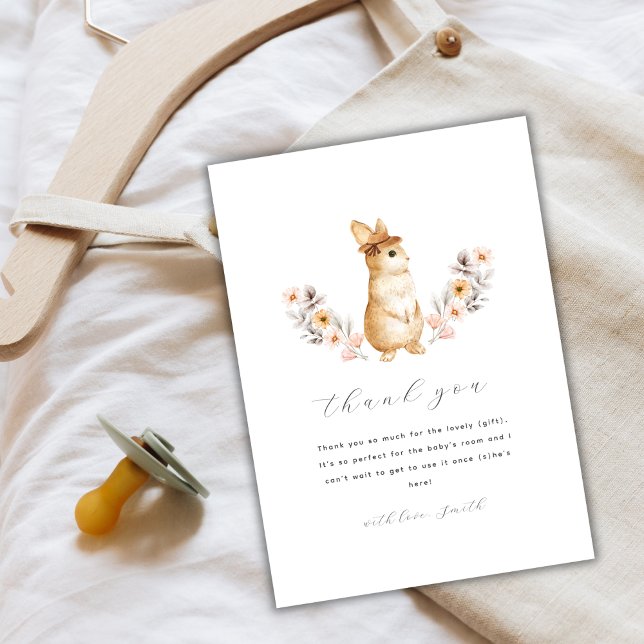 Gender Neutral Simple Bunny Wildflower Baby Shower Thank You Card (Gender Neutral Simple Bunny Wildflower Baby Shower Thank You Card)