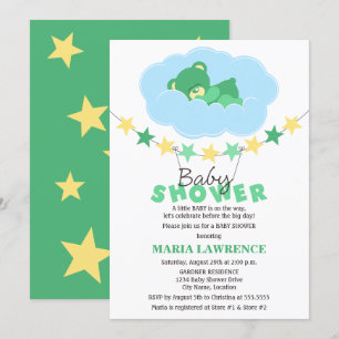 Gender Neutral Sleeping Teddy Bear Baby Shower Invitation