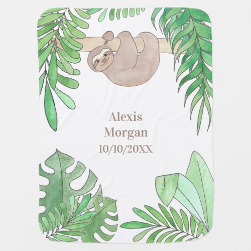 Gender Neutral Sloth Baby Name Date Baby Blanket