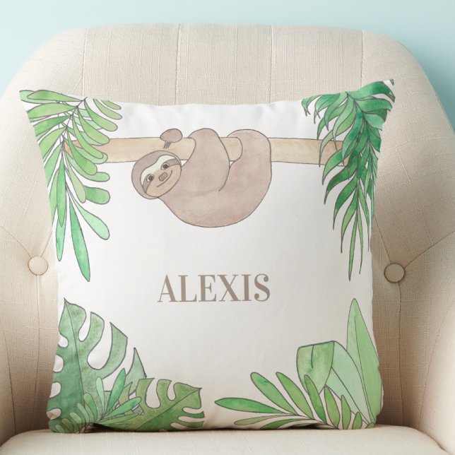 Gender Neutral Sloth Baby Name Throw Pillow (Creator Uploaded)