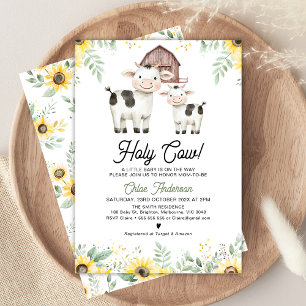 Gender Neutral Sunflowers Holy Cow Baby Shower Invitation