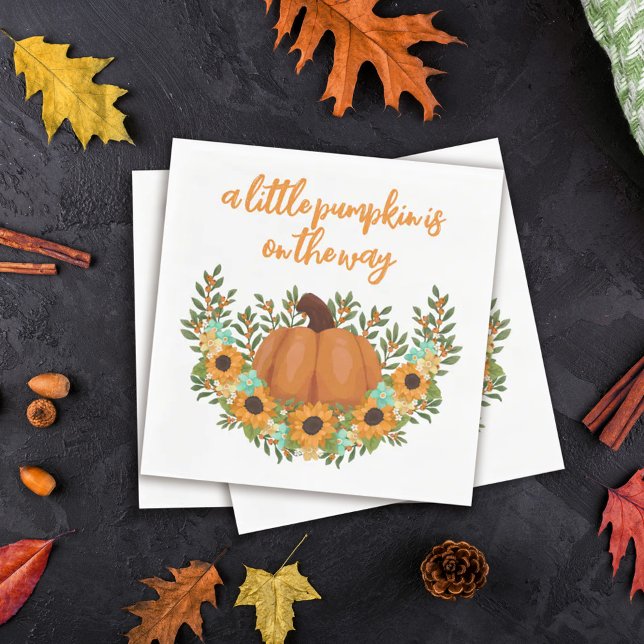 Gender Neutral Sunflowers Pumpkin Baby Shower Napkins (Creator Uploaded)