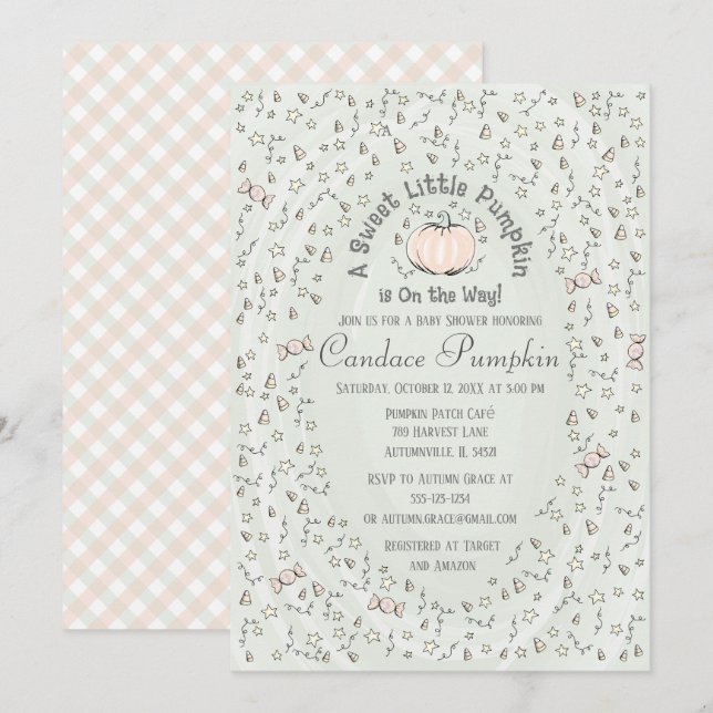Gender Neutral Sweet Little Pumpkin Baby Shower In Invitation (Front/Back)