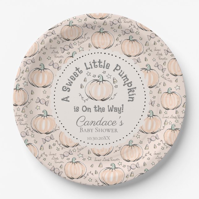 Gender Neutral Sweet Little Pumpkin Baby Shower Paper Plates (Front)