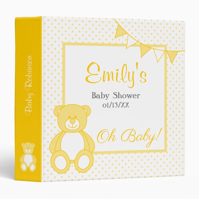 Gender Neutral Teddy Bear Baby Album 3 Ring Binder (Front/Spine)