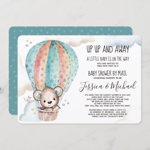 Gender Neutral Teddy Bear  Baby Shower by Mail Invitation