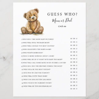 Gender Neutral Teddy Bear Baby Shower Game