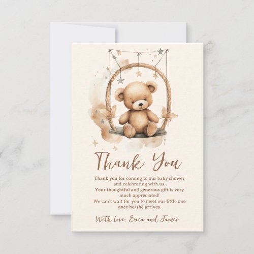Gender Neutral Teddy Bear Baby Shower Thank You Card