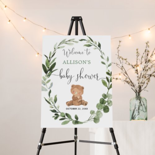 Gender neutral teddy bear baby shower welcome sign