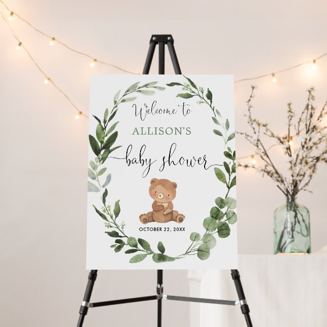 Gender neutral teddy bear baby shower welcome sign (In Situ (Stand))