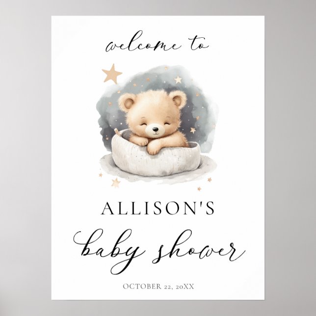 Gender neutral teddy bear baby shower welcome sign (Front)