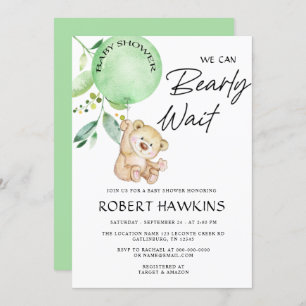 Gender Neutral Teddy Bear Bearly Wait Baby Shower Invitation