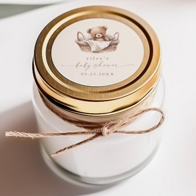 Gender Neutral Teddy Bear Boho Baby Shower Favor Classic Round Sticker (Bender Neutral Teddy Bear Boho Baby Shower Stickers.)