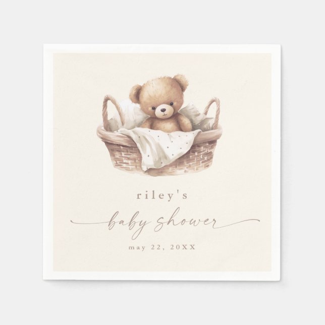 Gender Neutral Teddy Bear Boho Baby Shower Napkins (Front)