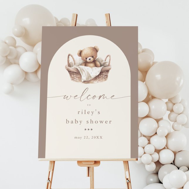 Gender Neutral Teddy Bear Boho Baby Shower Welcome Foam Board (Boho Teddy Bear Gender Neutral Baby Shower Welcome Sign.)