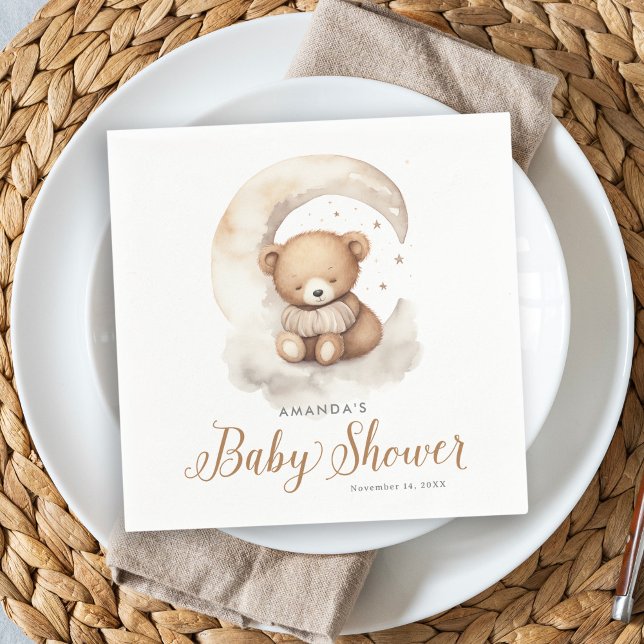 Gender Neutral Teddy Bear Moon Stars Baby Shower Napkins (Creator Uploaded)