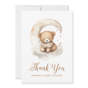 Gender Neutral Teddy Bear Moon Stars Baby Shower Thank You Card
