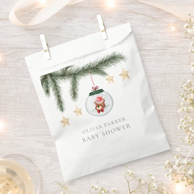 Gender Neutral Teddy Bear Winter Baby Shower Favor Bag (Clipped)