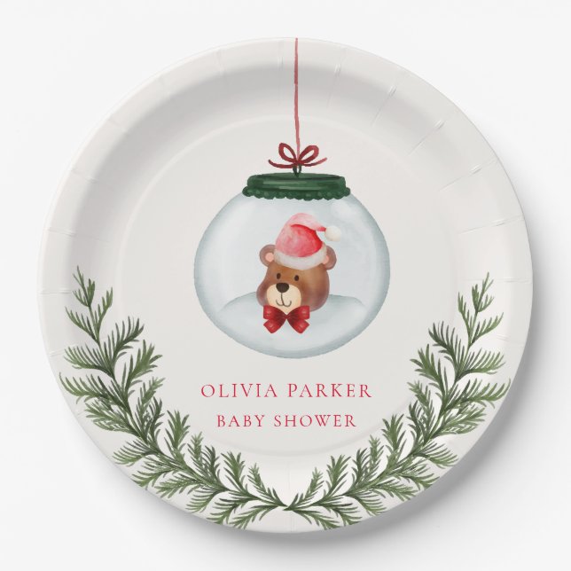 Gender Neutral Teddy Bear Winter Baby Shower Paper Plates (Front)