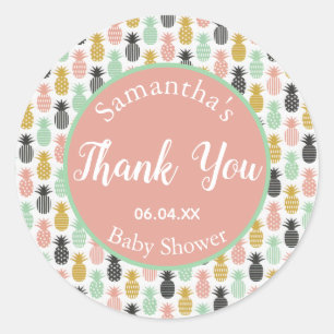 gender neutral thank you pineapple baby Shower Classic Round Sticker