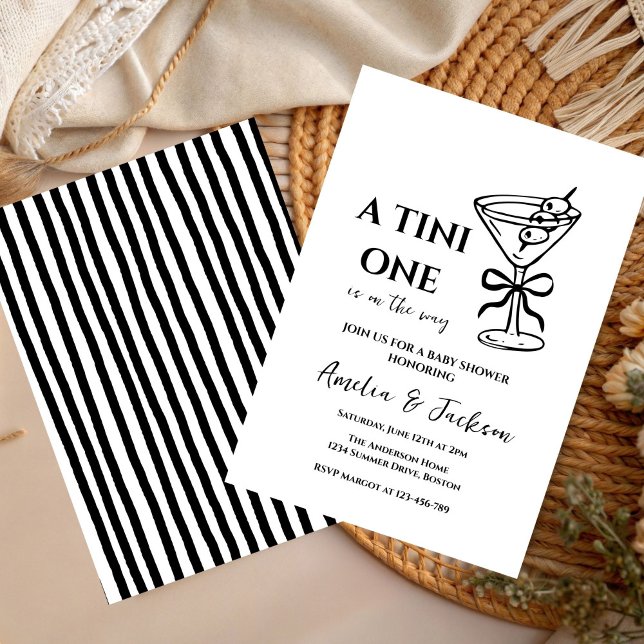 Gender Neutral Tiny One is on the Way, Black bow Invitation (Creator Uploaded)