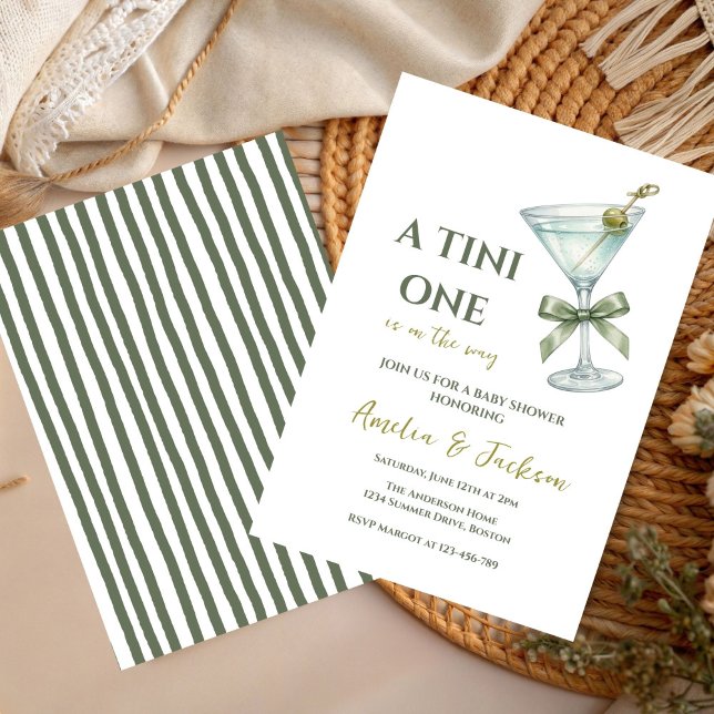Gender Neutral Tiny One is on the Way, Olive Green Invitation (Creator Uploaded)